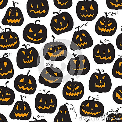 Vector pattern with pumpkins. Halloween holiday, seamless background Cartoon Illustration