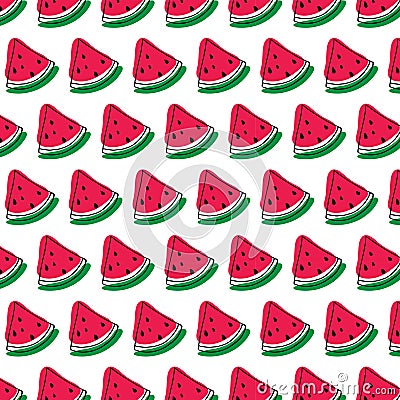 vector pattern of quarter watermelon in doodle style Vector Illustration