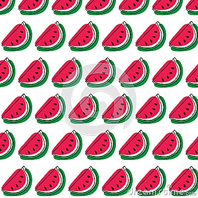 vector pattern of quarter watermelon in doodle style Vector Illustration