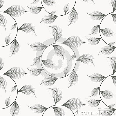 Vector pattern, repeating leaves on linear circles. Vector Illustration