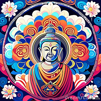 Pattern seamless design buddha paint arts background illustration_015 Vector Illustration