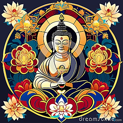 Pattern seamless design buddha paint arts background illustration_03 Vector Illustration