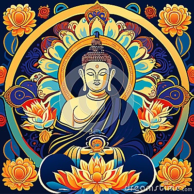 Pattern seamless design buddha paint arts background illustration_05 Vector Illustration