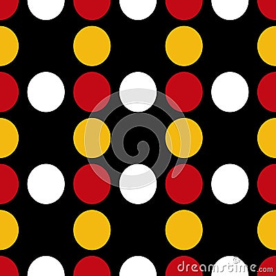 Vector Pattern seamless polka dot colored white, red and yellow with a black background Vector Illustration