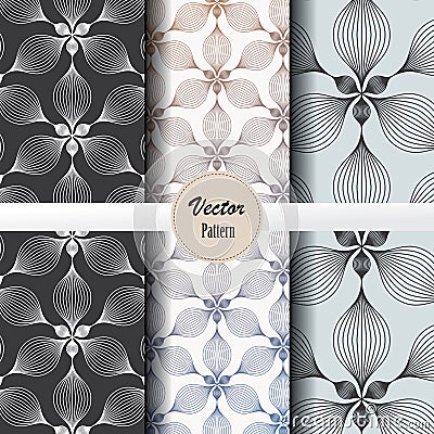 Vector pattern set of abstract linear flower circling on hexagon shape in sizes and colors. Vector Illustration
