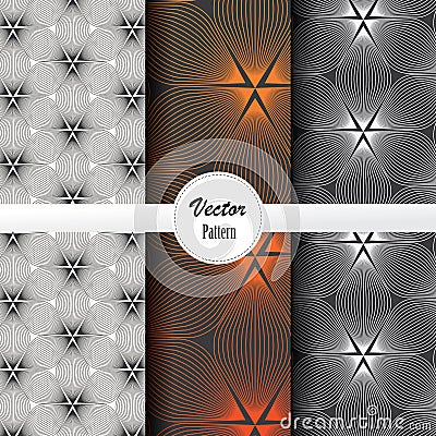 Vector pattern set of abstract linear flower circling on hexagon shape in sizes and colors. Vector Illustration
