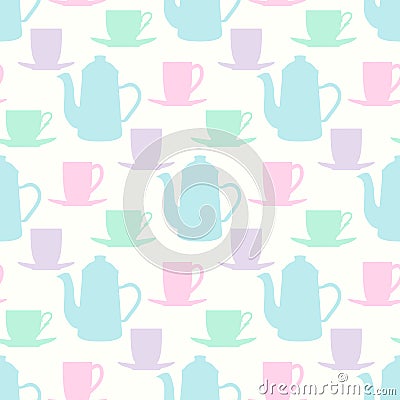 Vector pattern with teapots, tea mugs and coffee cups Vector Illustration