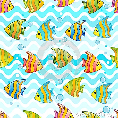 Vector Pattern with underwater design and funny sea creatures Vector Illustration