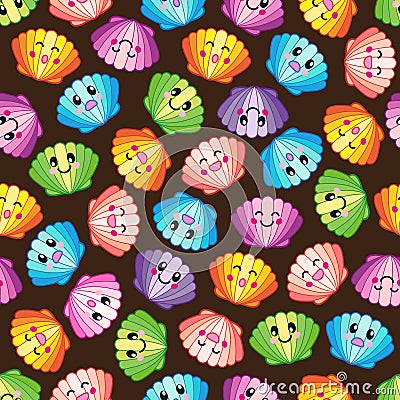 Vector Pattern with underwater design and funny seashells Vector Illustration