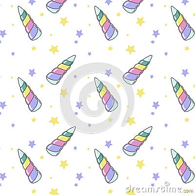 Vector pattern with unicorn horns and stars. Cute cartoon ornament Stock Photo