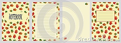 Vector patterned notebook and pages layout with autumn maple leaves Vector Illustration