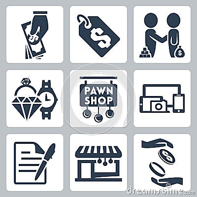 Vector pawnshop icons set Vector Illustration