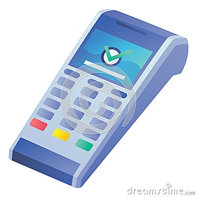 Vector payment machine and credit card. POS terminal confirms the payment by debit credit card, invoce. Vector Vector Illustration