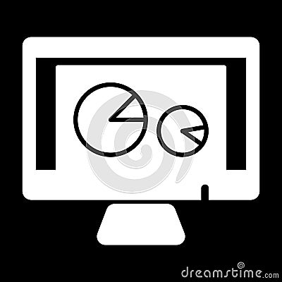 Vector pc aptop and diagram icon on black background. Analytic process on computer. Vector Illustration