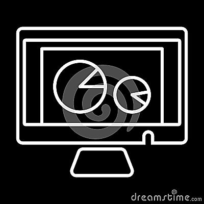 Vector pc aptop and diagram icon on black background. Analytic process on computer. Vector Illustration