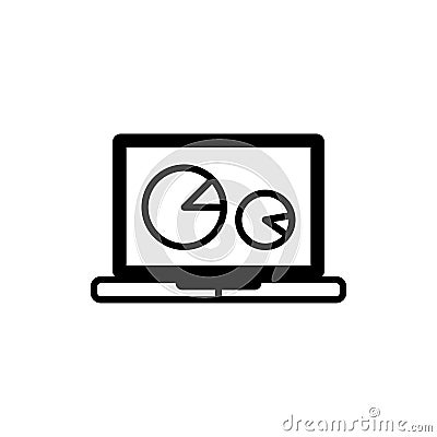 Vector pc laptop and diagram icon on white background. Analytic process on computer. Vector Illustration