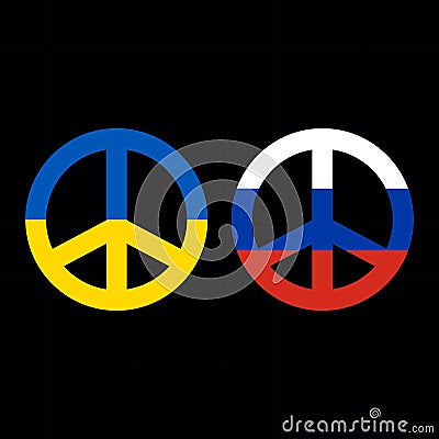 Vector of Peace Symbols of Ukraine and Russia. Perfect for peace content, preventing war Vector Illustration