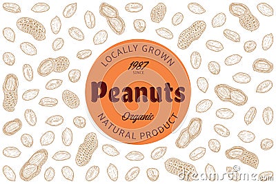 Vector peanuts label, peanut seeds and shells icons Vector Illustration