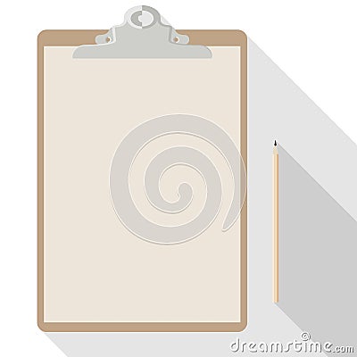 Vector pencil and blank sheet of kraft paper A4 on clipboard Vector Illustration