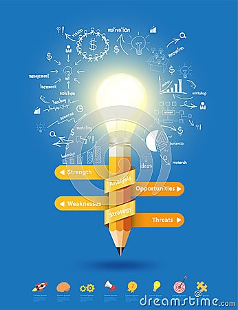 Vector pencil light bulb as creative concept Vector Illustration