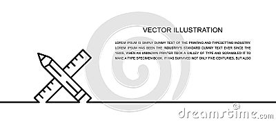 Vector pencil and ruler, project, art one line icon. Continuous one line Vector Illustration