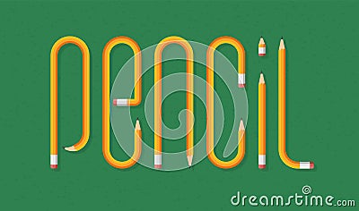 Vector pencil text on a school green board background. Creative school concept Vector Illustration