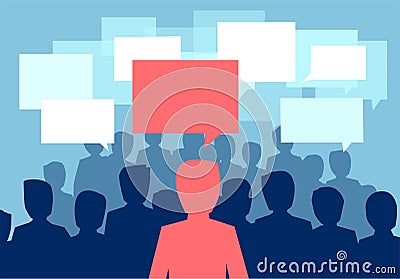 Vector of a people crowd communicating with one person having a different opinion Stock Photo