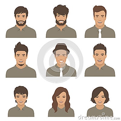 people faces. woman, man cartoon avatars Vector Illustration