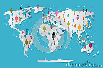 Vector People on Paper World Map Vector Illustration