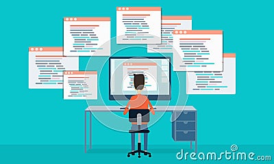 vector people programing develop web site and application Vector Illustration