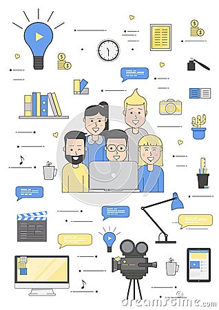 Vector people teamwork working computer developing company Vector Illustration