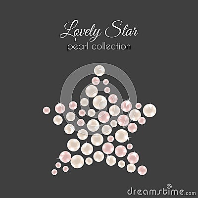 Vector perls. Pearl in star shape. Pink pearls design with sparkles. Vector Illustration