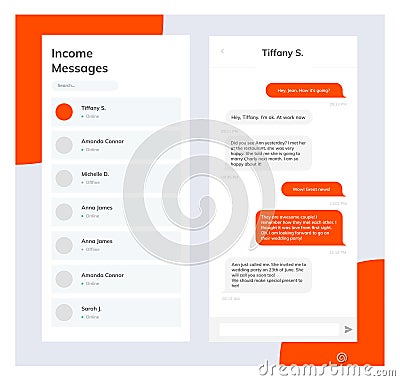 Vector phone chat interface. Sms messenger. Speech bubbles. Short message service bubbles. Flat interface Vector Illustration