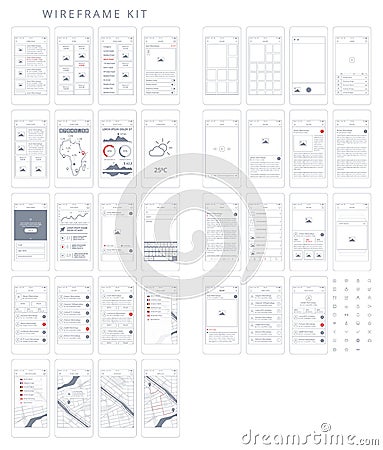Vector Phone GUI Template. Wireframe UI Kit. Vector Illustration