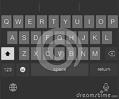 Vector phone mobile keyboard. Screen keypad for smartphone. Flat UI of qwerty icons of alphabet for chat, text, messages. Smart Vector Illustration