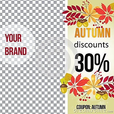 Vector photo frame for promotions. autumn banner template social media. Vector Illustration