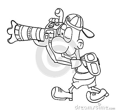 Young man with camera and backpack taking photos Vector Illustration