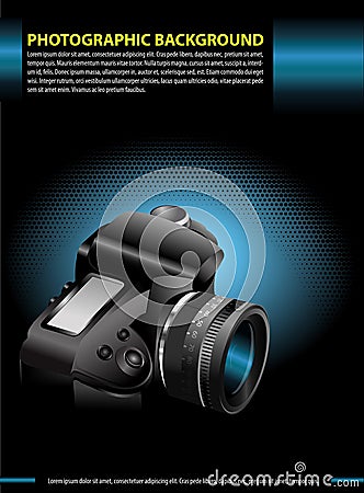 Vector photographic background with the camera in the blue glow Vector Illustration