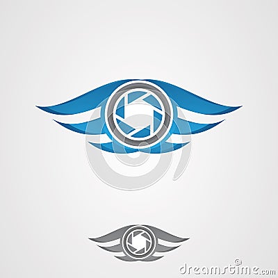 Vector for photography icon with wing on the color blue Vector Illustration