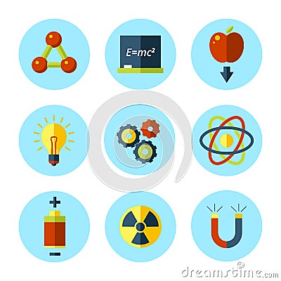 Vector physics icon set in modern flat style. Stock Photo