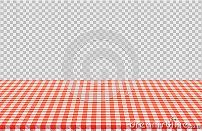 Vector picnic table with red checkered pattern of linen tablecloth isolated on transparent background Vector Illustration