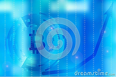 Vector picture with blurred background on for illustration of movement in digital business with binary code and bitcoin symbol in Cartoon Illustration