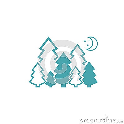 The vector picture of a fir-tree and the moon with stars Stock Photo