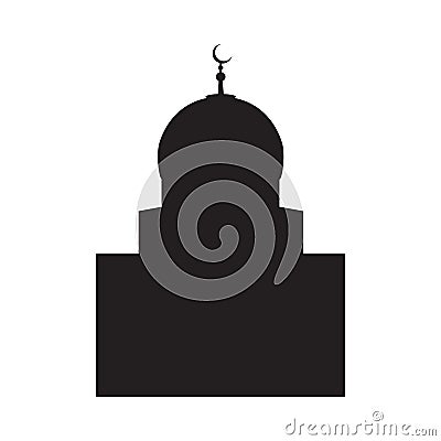 Vector picture of a silhouette of a mosque with a large dome and a crescent, a flat icon Stock Photo