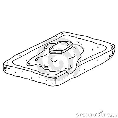 Toast with a piece of butter icon. Vector piece of butter on toast. Hand drawn hot buttered toast. Bread toast Vector Illustration