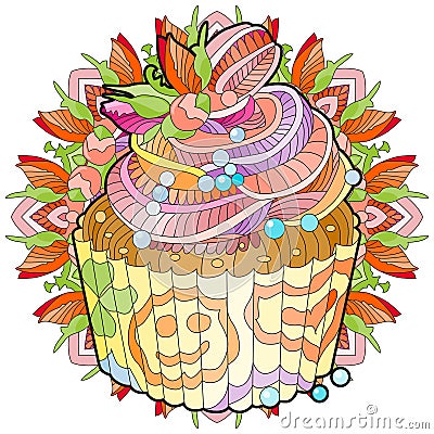 Vector piece of cake with abstract ornaments with mandala Vector Illustration