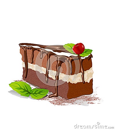 Vector piece of cake with cream and cherry Vector Illustration