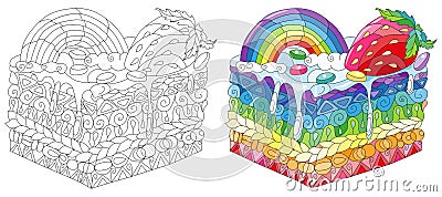 Vector piece of cake with with rainbow and strawberry Vector Illustration