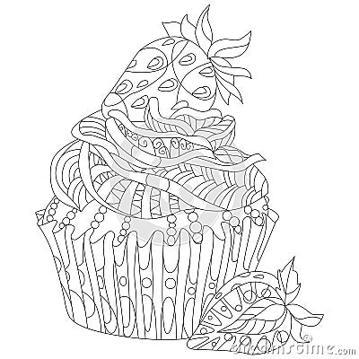 Vector piece of cake with strawberry and abstract ornaments Vector Illustration