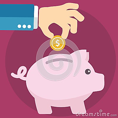 Vector piggy bank concept in flat style - money savings Vector Illustration